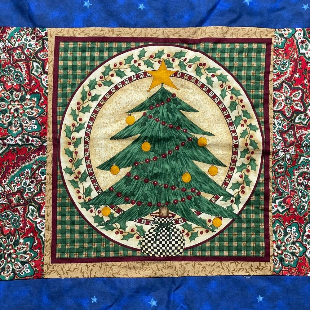 Quilted Christmas Throw Blanket Tree Santa Snowman Stocking Holiday Decor 44x35